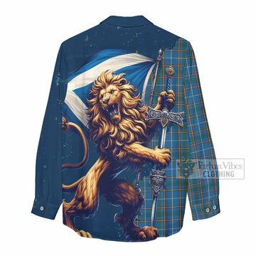 Bain Tartan Family Crest Women's Casual Shirt with Scottish Majestic Lion - Tartan Vibes Clothing