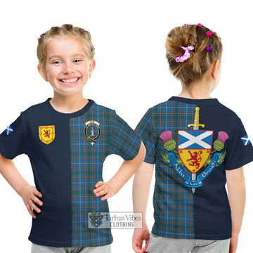 Tartan Vibes Clothing Bain Tartan Kid T-Shirt with Scottish Lion Royal Arm Half Style