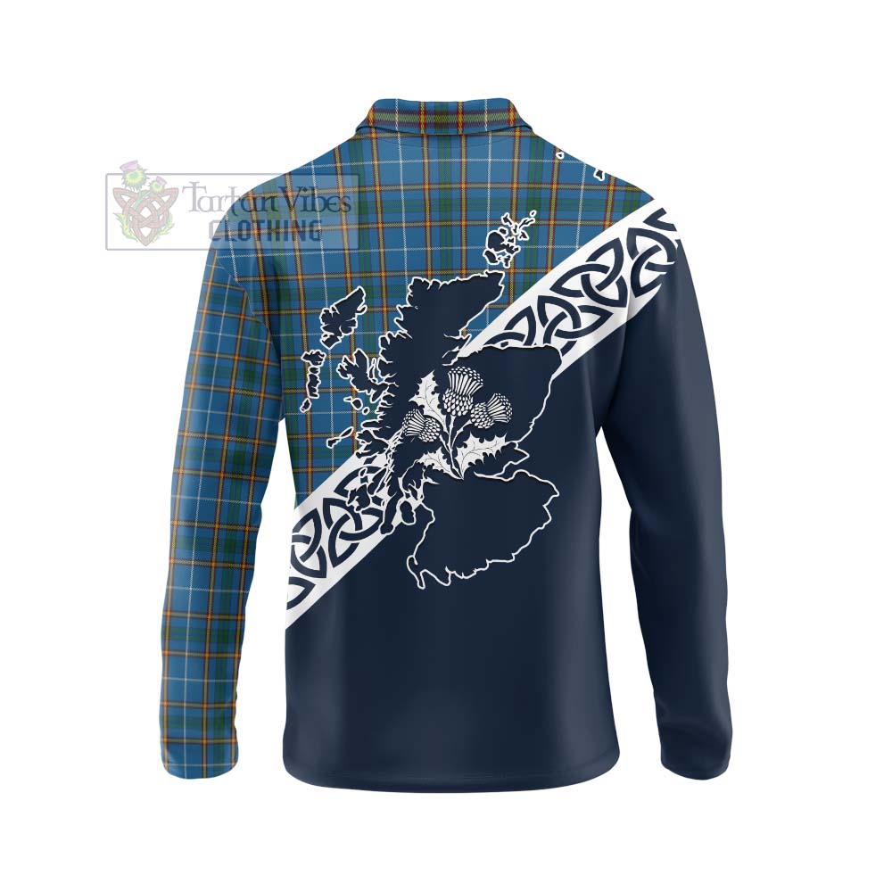 Bain Tartan Long Sleeve Polo Shirt Featuring Thistle and Scotland Map - Tartan Vibes Clothing