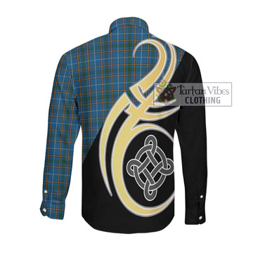 Bain Tartan Long Sleeve Button Shirt with Family Crest and Celtic Symbol Style Men's Shirt - Tartan Vibes Clothing