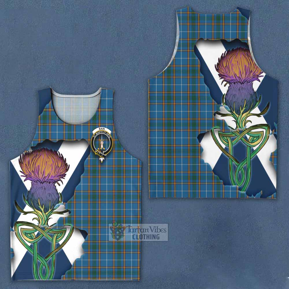 Tartan Vibes Clothing Bain Tartan Family Crest Men's Tank Top Scottish Thistle Celtic Inspired