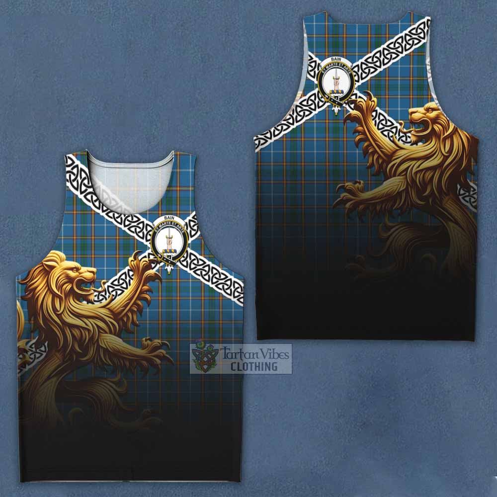 Bain Crest Tartan Men's Tank Top with Golden Lion Emblem Celtic Style - Tartan Vibes Clothing