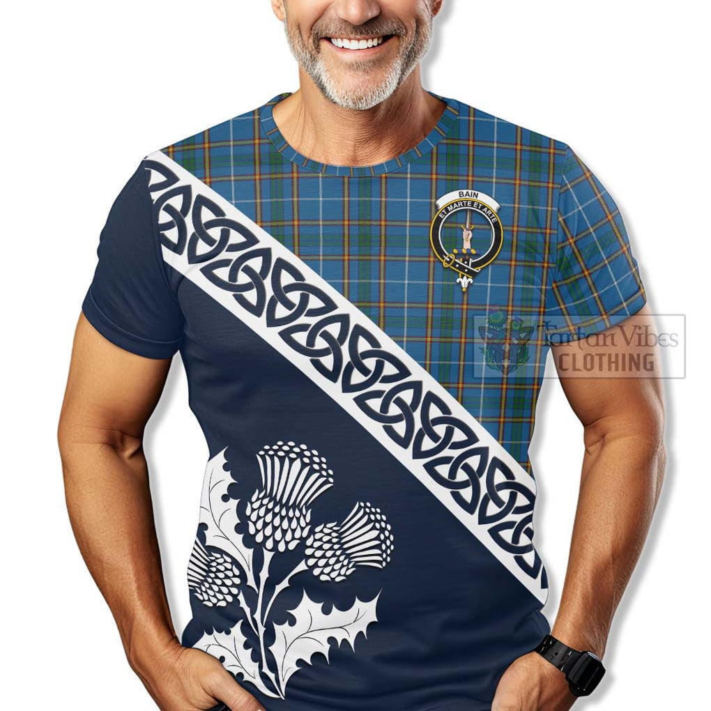Bain Tartan T-Shirt Featuring Thistle and Scotland Map - Tartanvibesclothing Store