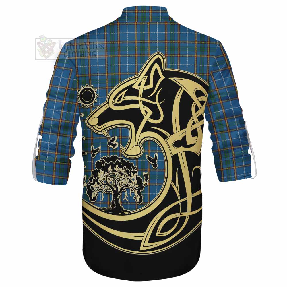Bain Tartan Ghillie Kilt Shirt with Family Crest Celtic Wolf Style - Tartan Vibes Clothing