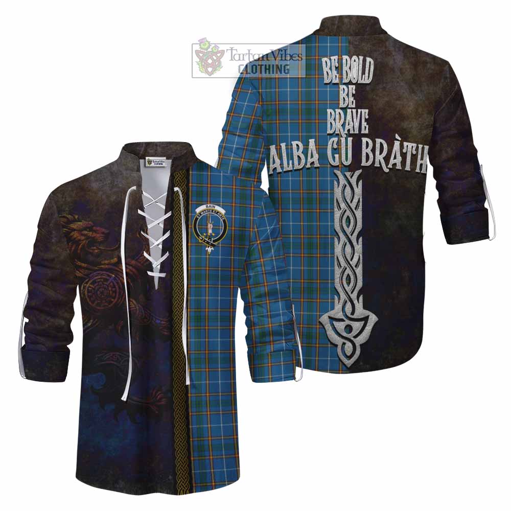 Tartan Vibes Clothing Bain Tartan Family Crest Ghillie Kilt Shirt Alba Gu Brath Be Brave Lion Ancient Style