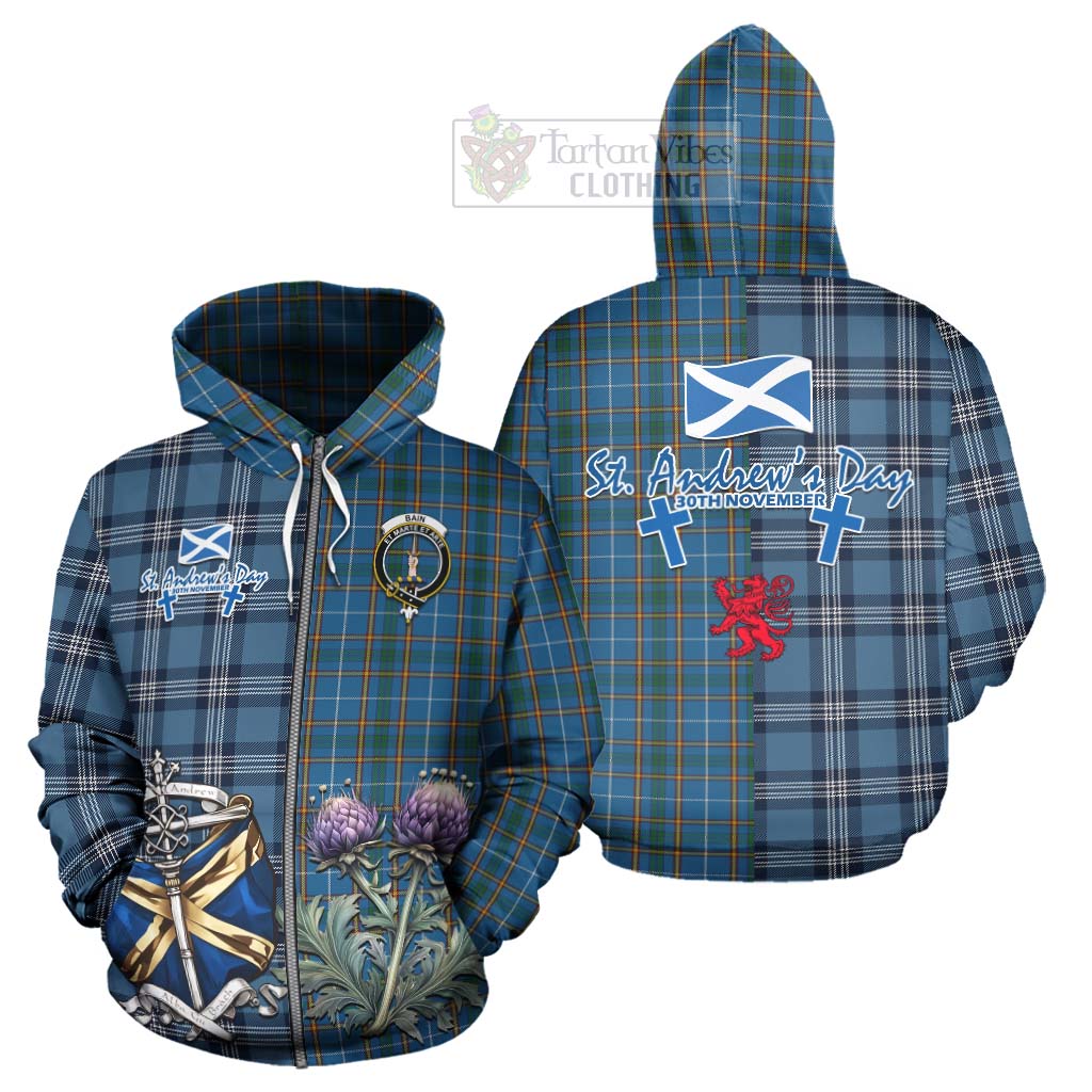 Bain Tartan Hoodie Happy St. Andrew's Day Half Tartan Style - Tartan Vibes Clothing