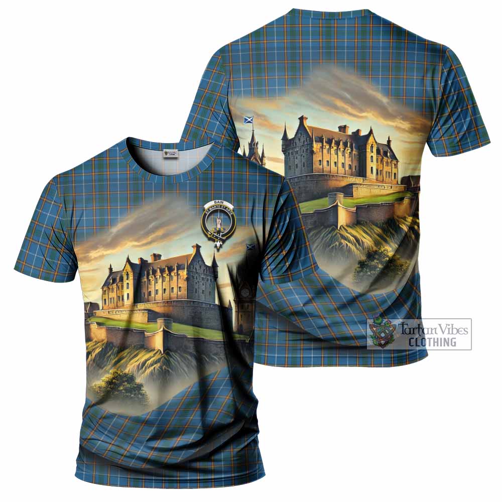 Bain Tartan Family Crest T-Shirt with Scottish Ancient Castle Style - Tartan Vibes Clothing