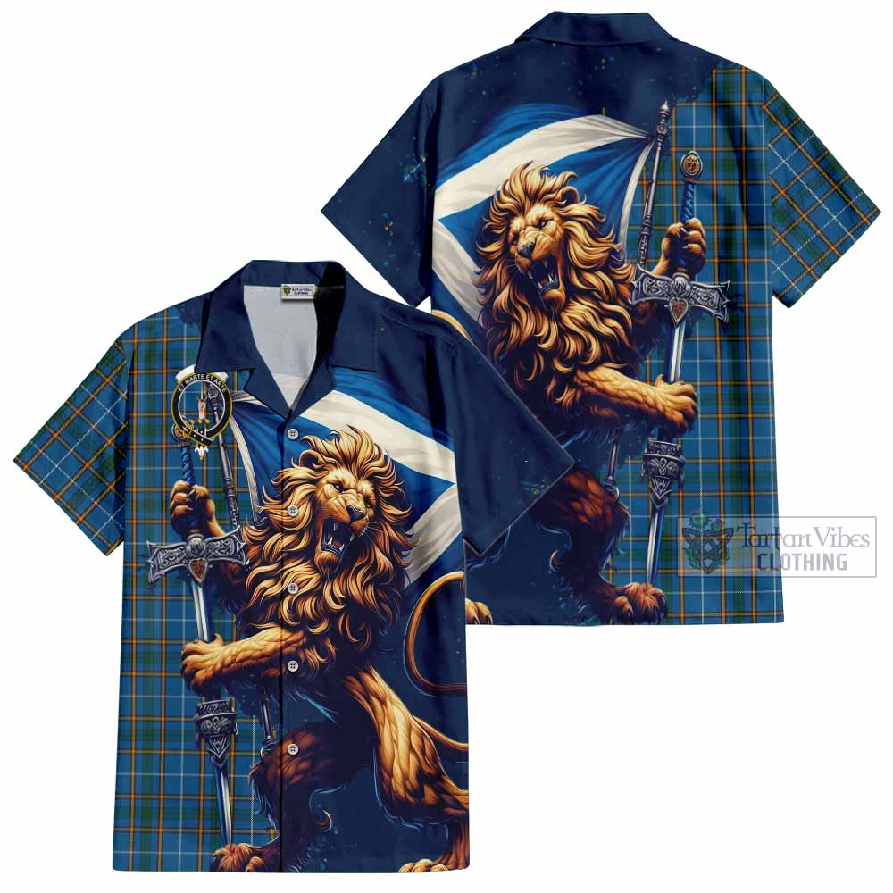 Bain Tartan Family Crest Hawaiian Shirt with Scottish Majestic Lion - Tartan Vibes Clothing