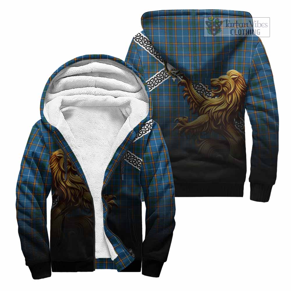 Bain Crest Tartan Sherpa Hoodie with Golden Lion Emblem Celtic Style Unisex - Tartan Vibes Clothing