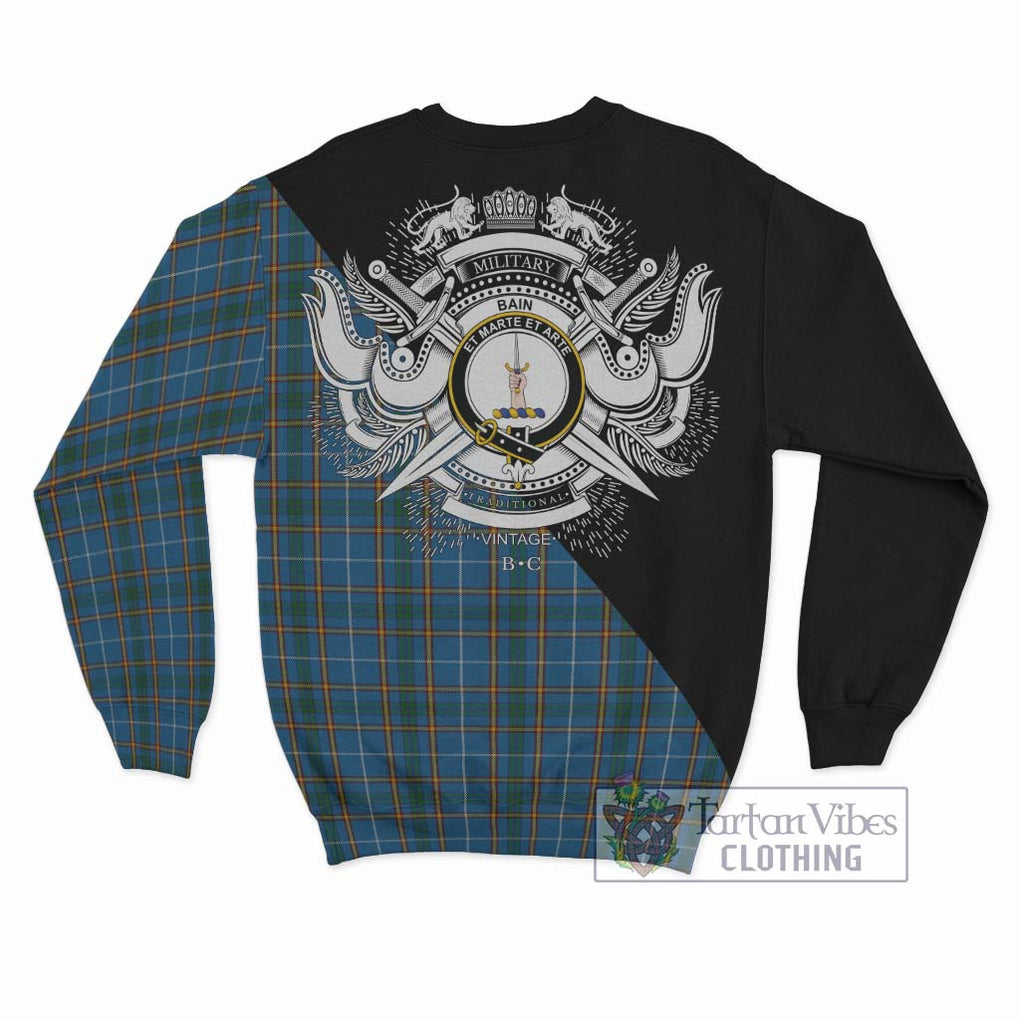 Bain Tartan Sweatshirt with Family Crest and Military Logo Style - Tartan Vibes Clothing