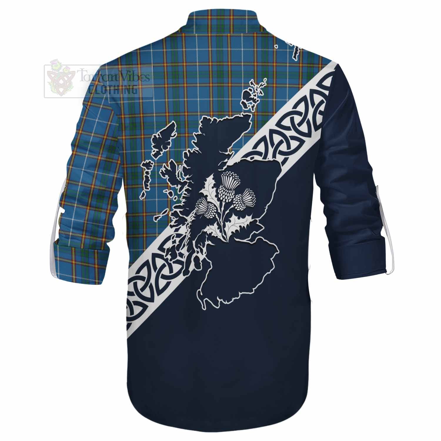 Bain Tartan Ghillie Kilt Shirt Featuring Thistle and Scotland Map - Tartan Vibes Clothing