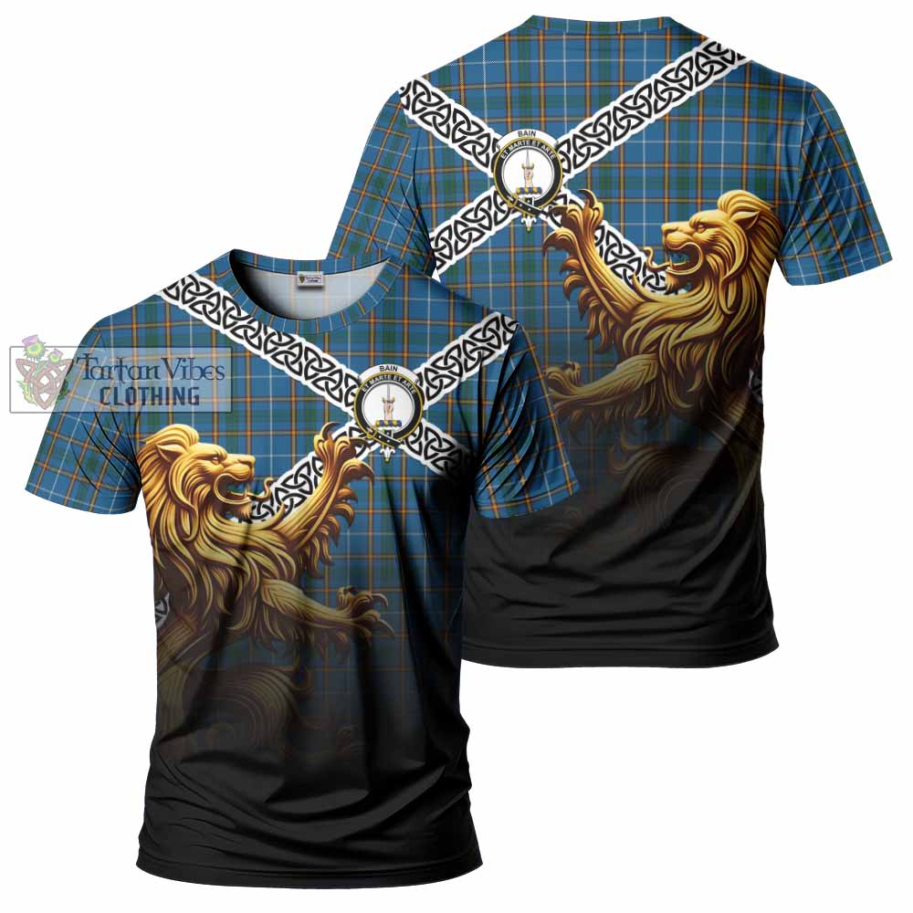 Bain Crest Tartan T-Shirt with Golden Lion Emblem Celtic Style - Tartan Vibes Clothing