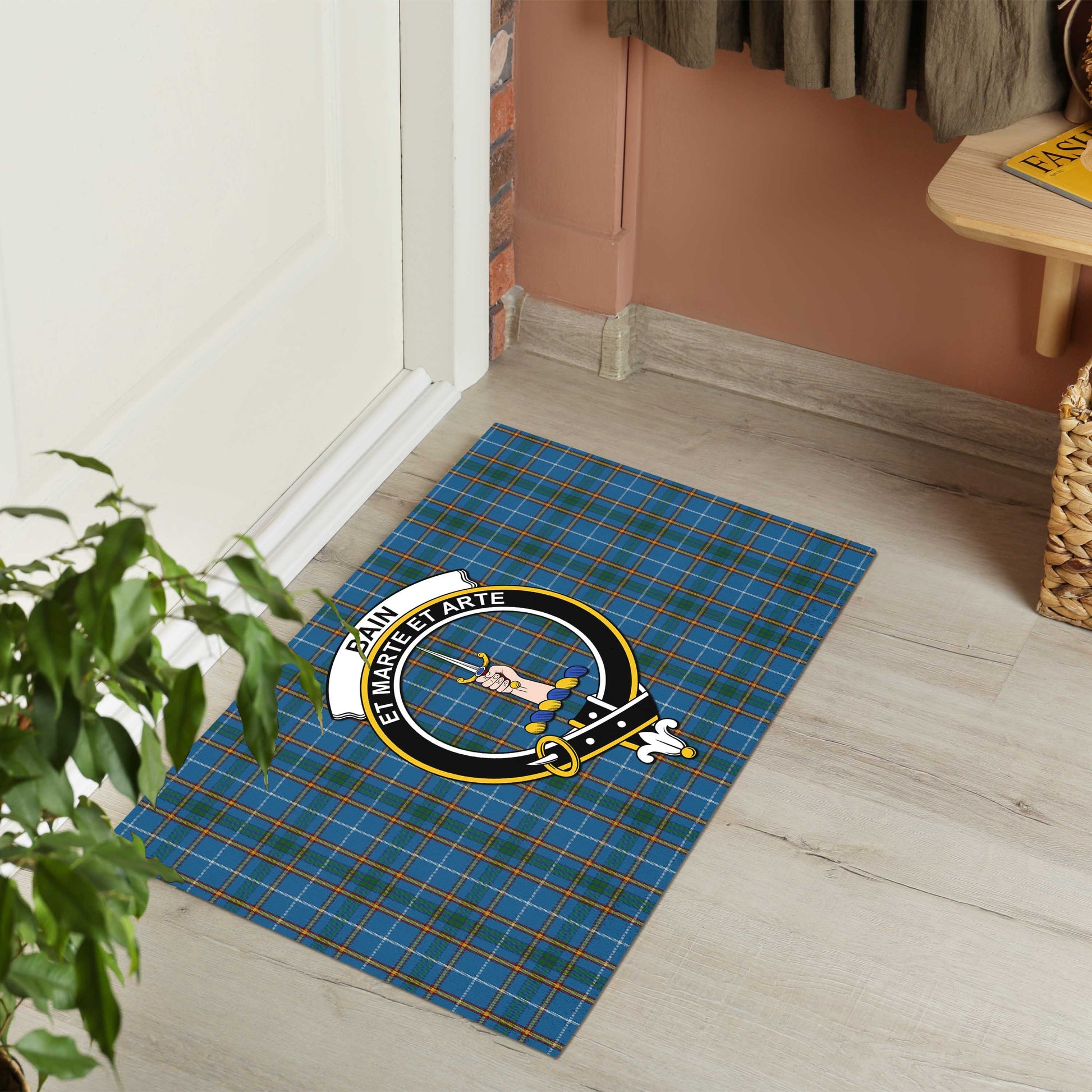 Bain Tartan Rubber Doormat with Family Crest - Tartan Vibes Clothing