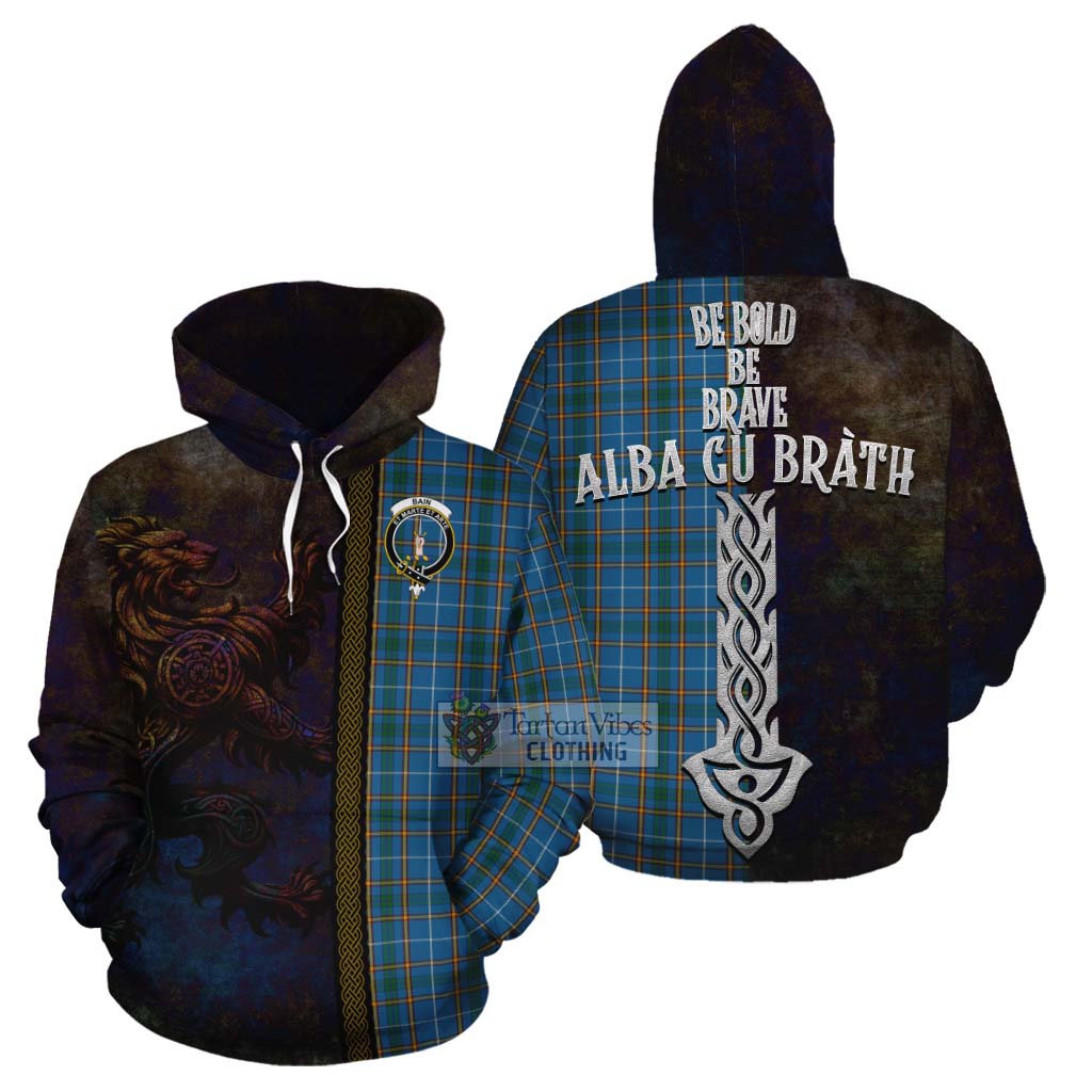 Tartan Vibes Clothing Bain Tartan Family Crest Cotton Hoodie Alba Gu Brath Be Brave Lion Ancient Style