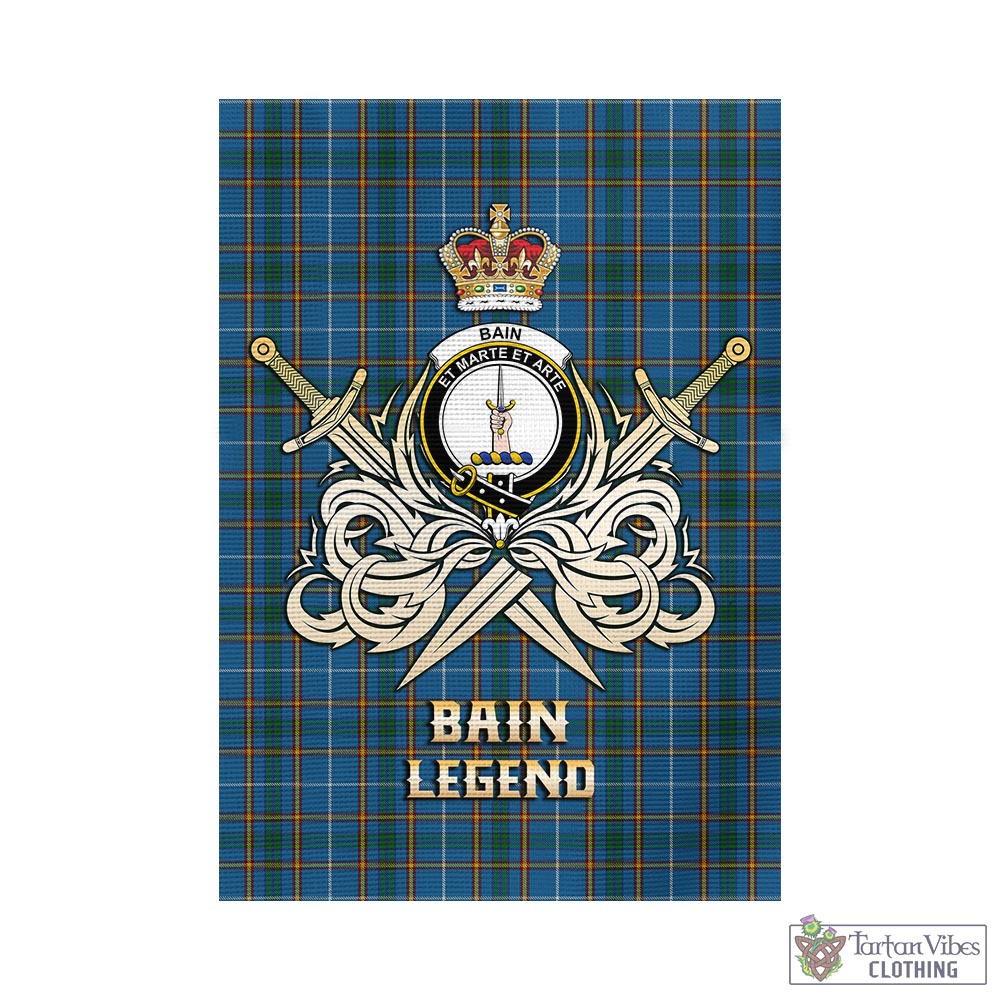 Tartan Vibes Clothing Bain Tartan Flag with Clan Crest and the Golden Sword of Courageous Legacy
