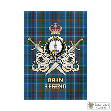 Bain Tartan Garden Flag with Clan Crest and the Golden Sword of Courageous Legacy