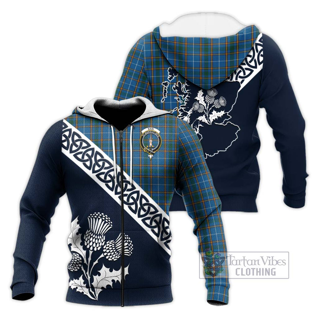 Bain Tartan Knitted Hoodie Featuring Thistle and Scotland Map Unisex Knitted Zip Hoodie - Tartan Vibes Clothing