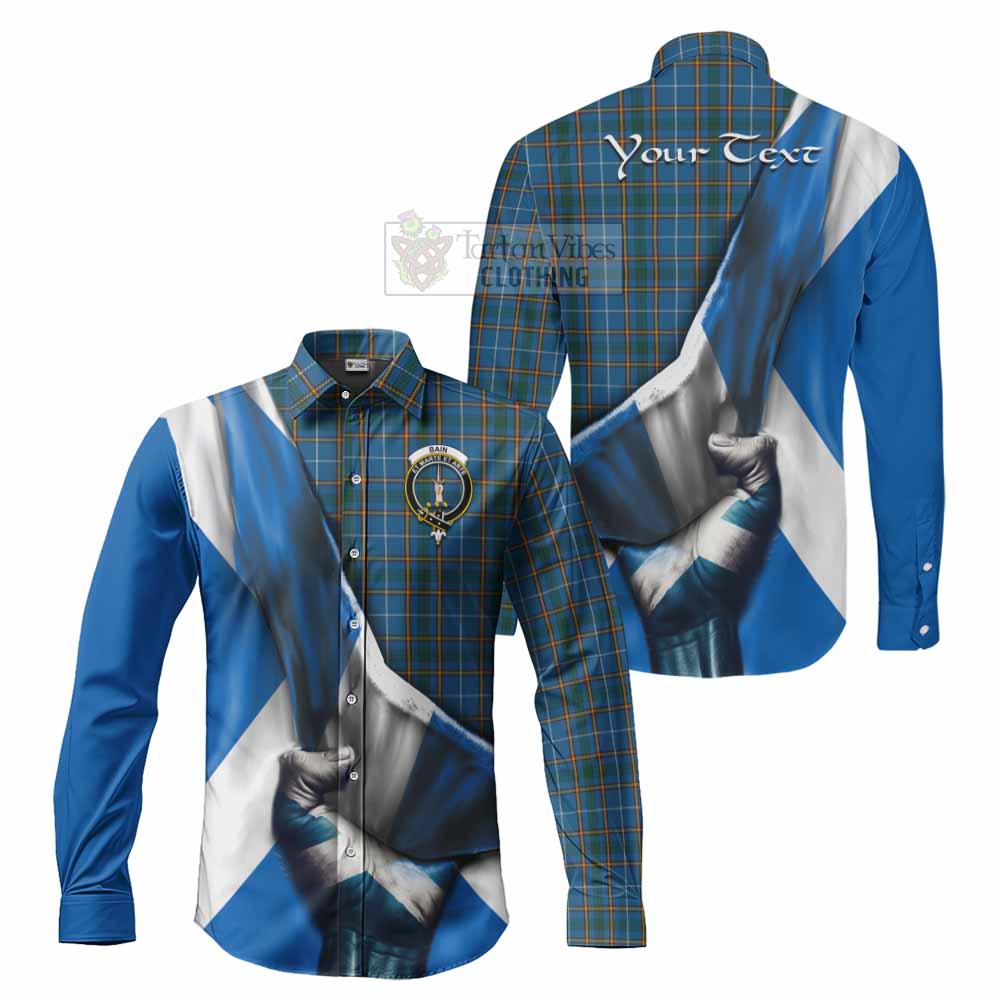 Bain Tartan Long Sleeve Button Shirt with Family Crest Scotland Patriotic Style - Tartan Vibes Clothing