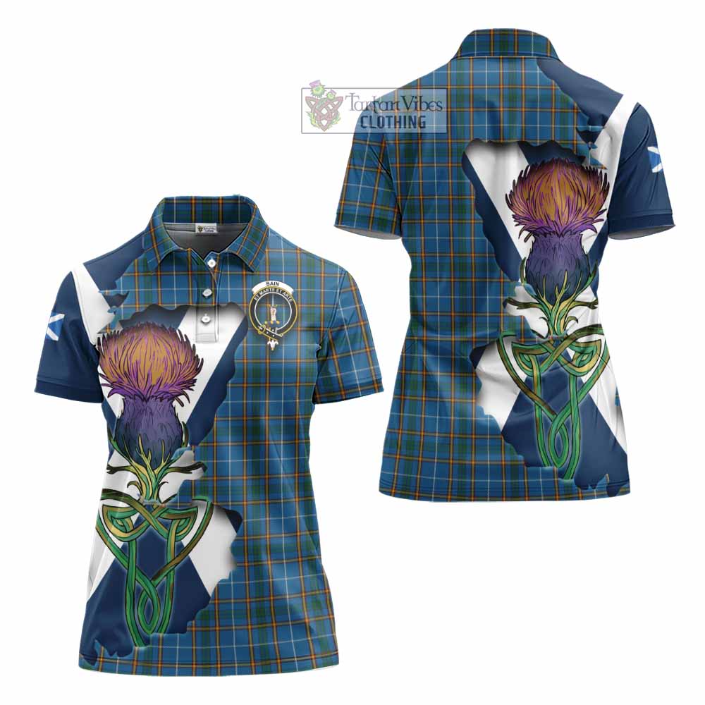 Tartan Vibes Clothing Bain Tartan Family Crest Women's Polo Shirt Scottish Thistle Celtic Inspired