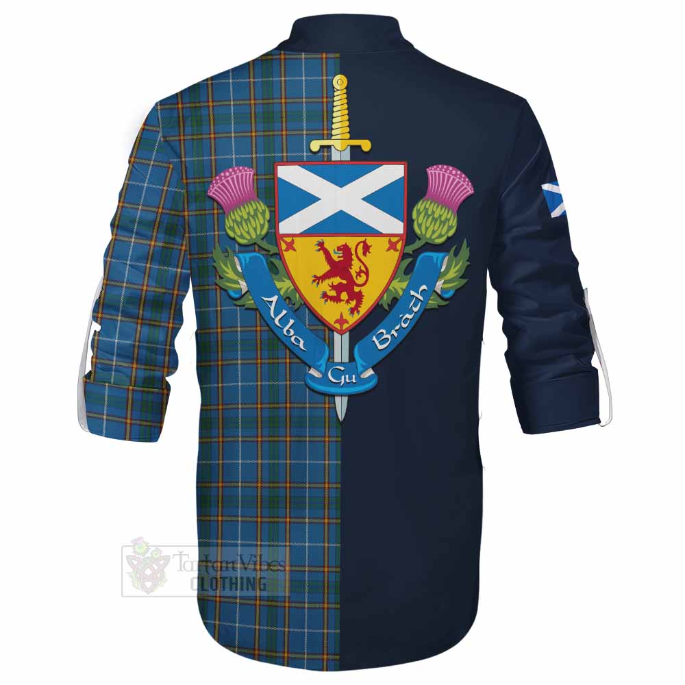 Bain Tartan Ghillie Kilt Shirt Alba with Scottish Lion Royal Arm Half Style - Tartan Vibes Clothing