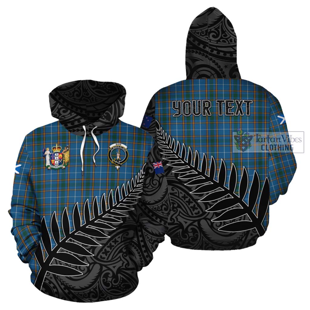 Tartan Vibes Clothing Bain Crest Tartan Cotton Hoodie with New Zealand Silver Fern Half Style