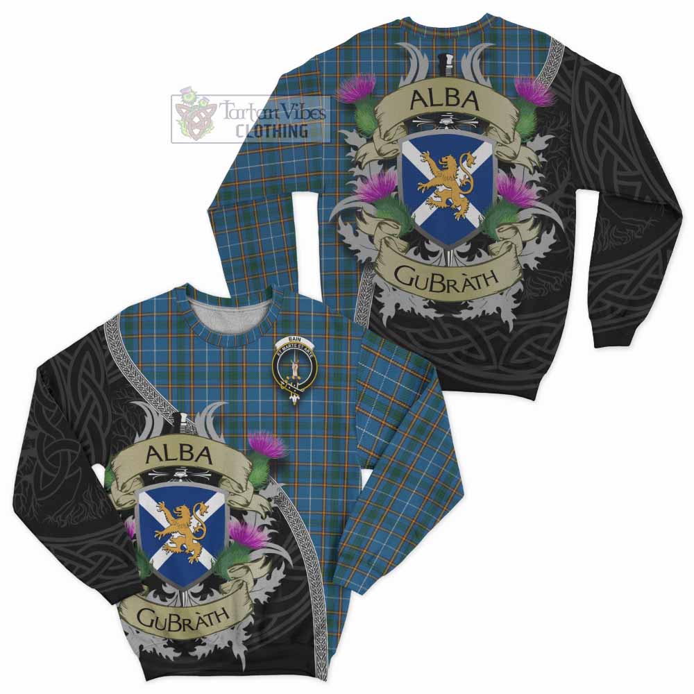 Bain Tartan Family Crest Sweatshirt Lion Rampant Royal Thistle Shield Celtic Inspired - Tartan Vibes Clothing