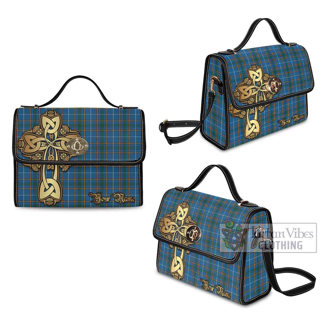 Tartan Vibes Clothing Bain Tartan Waterproof Canvas Bag Golden Thistle Celtic Cross Style