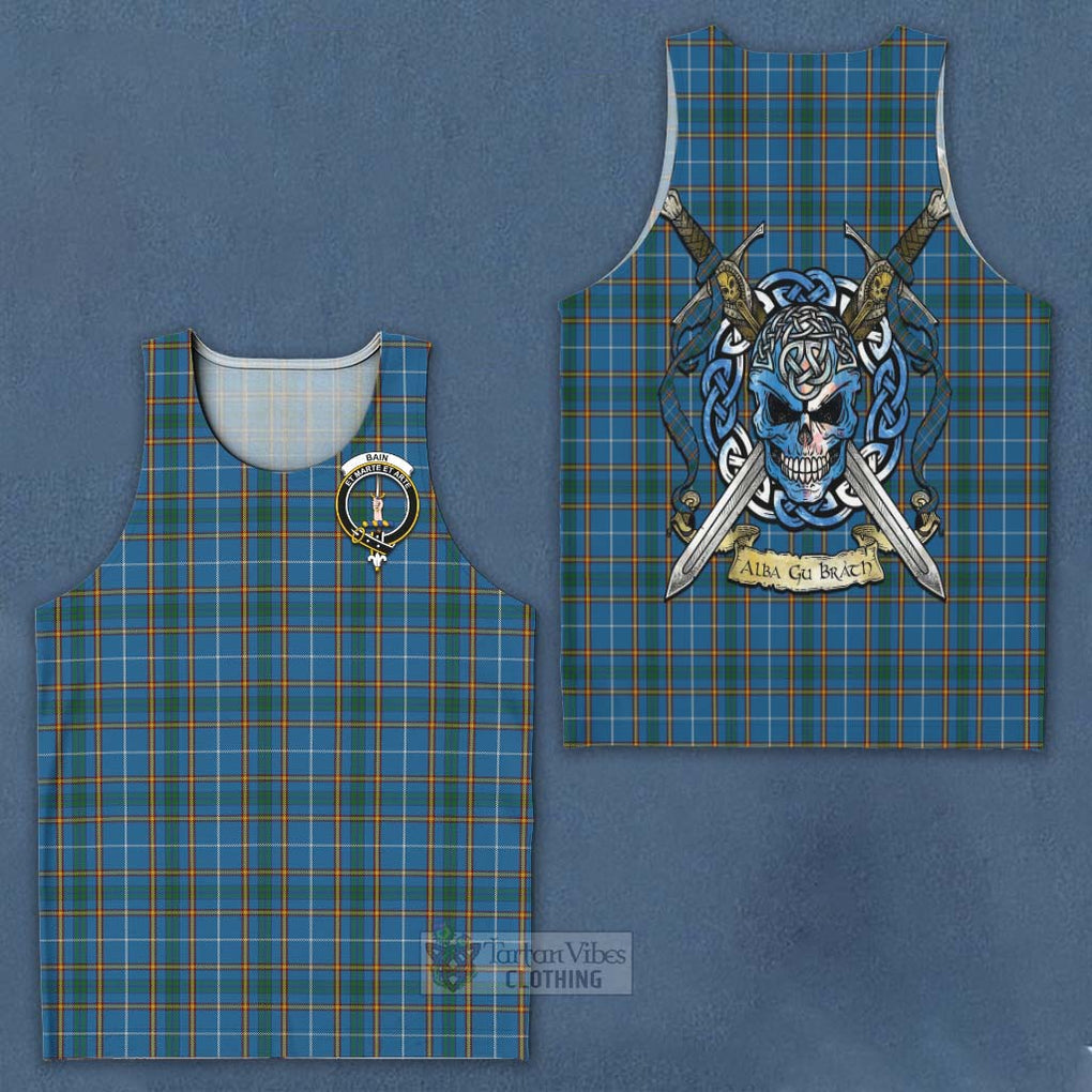 Bain Tartan Men's Tank Top with Family Crest Celtic Skull Style - Tartan Vibes Clothing