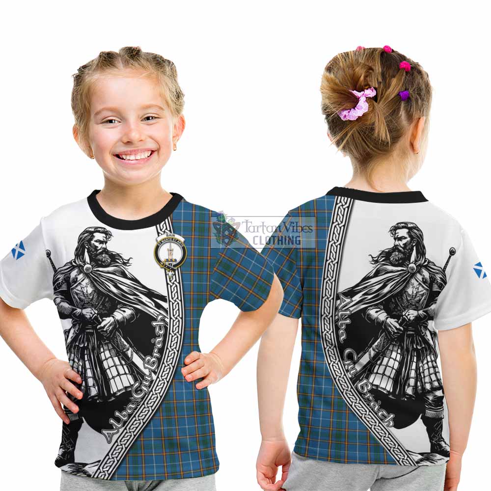 Bain Tartan Clan Crest Kid T-Shirt with Highlander Warrior Celtic Style - Tartan Vibes Clothing