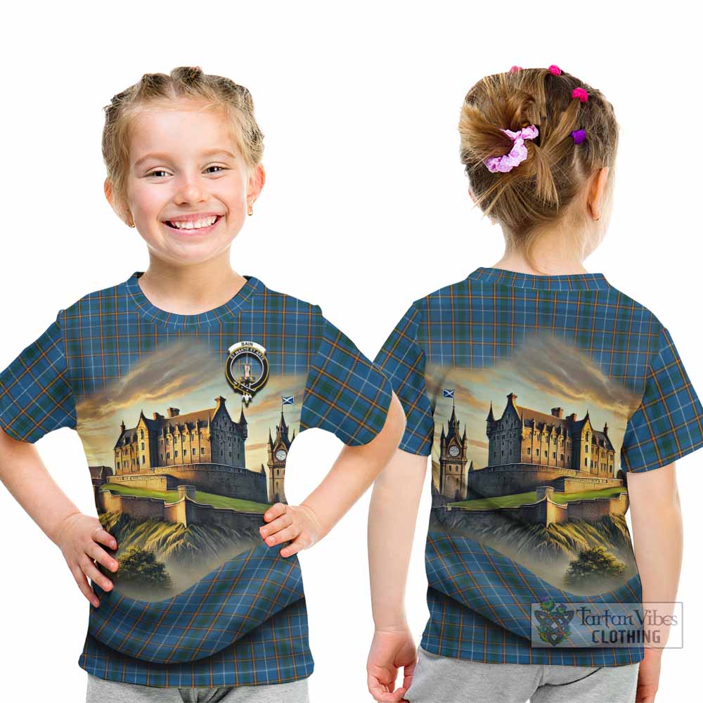 Bain Tartan Family Crest Kid T-Shirt with Scottish Ancient Castle Style - Tartan Vibes Clothing