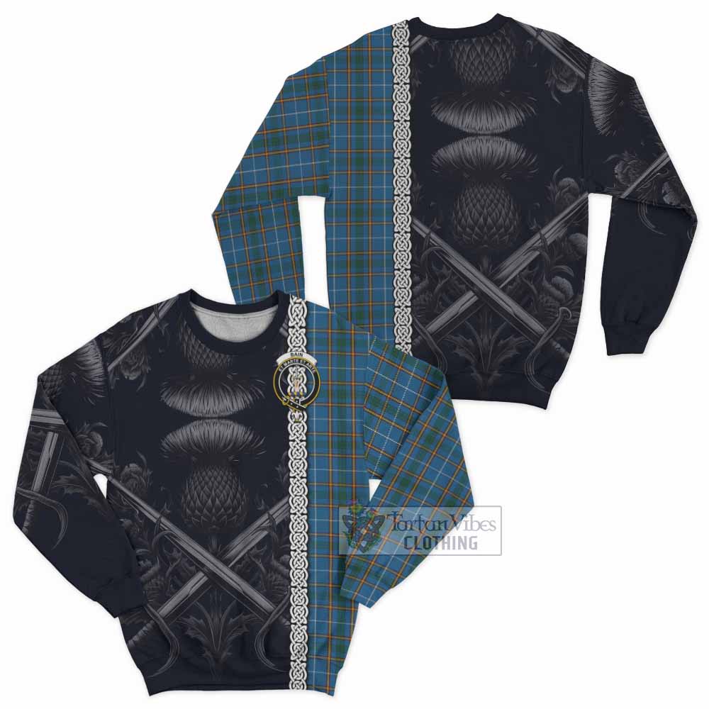 Bain Tartan Sweatshirt with Family Crest Cross Sword Thistle Celtic Vibes - Tartan Vibes Clothing