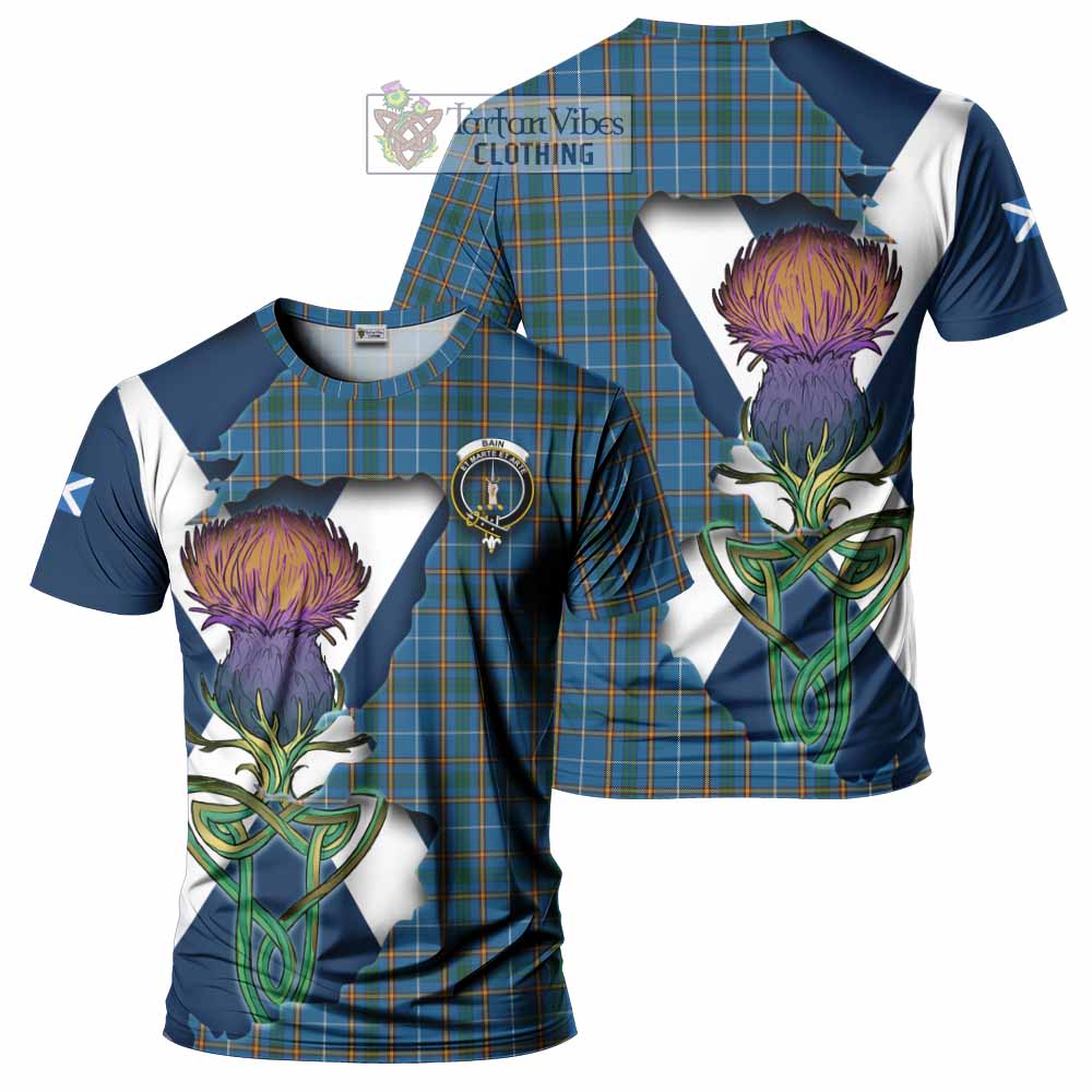 Tartan Vibes Clothing Bain Tartan Family Crest T-Shirt Scottish Thistle Celtic Inspired
