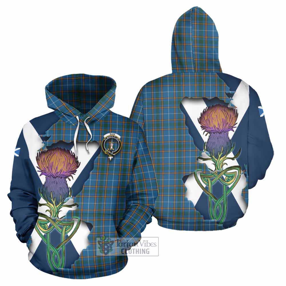 Tartan Vibes Clothing Bain Tartan Family Crest Hoodie Scottish Thistle Celtic Inspired