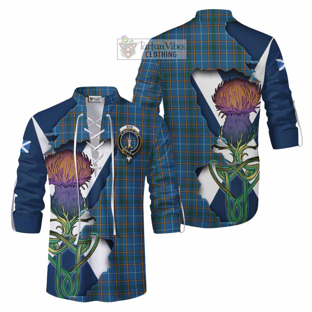 Tartan Vibes Clothing Bain Tartan Family Crest Ghillie Kilt Shirt Scottish Thistle Celtic Inspired