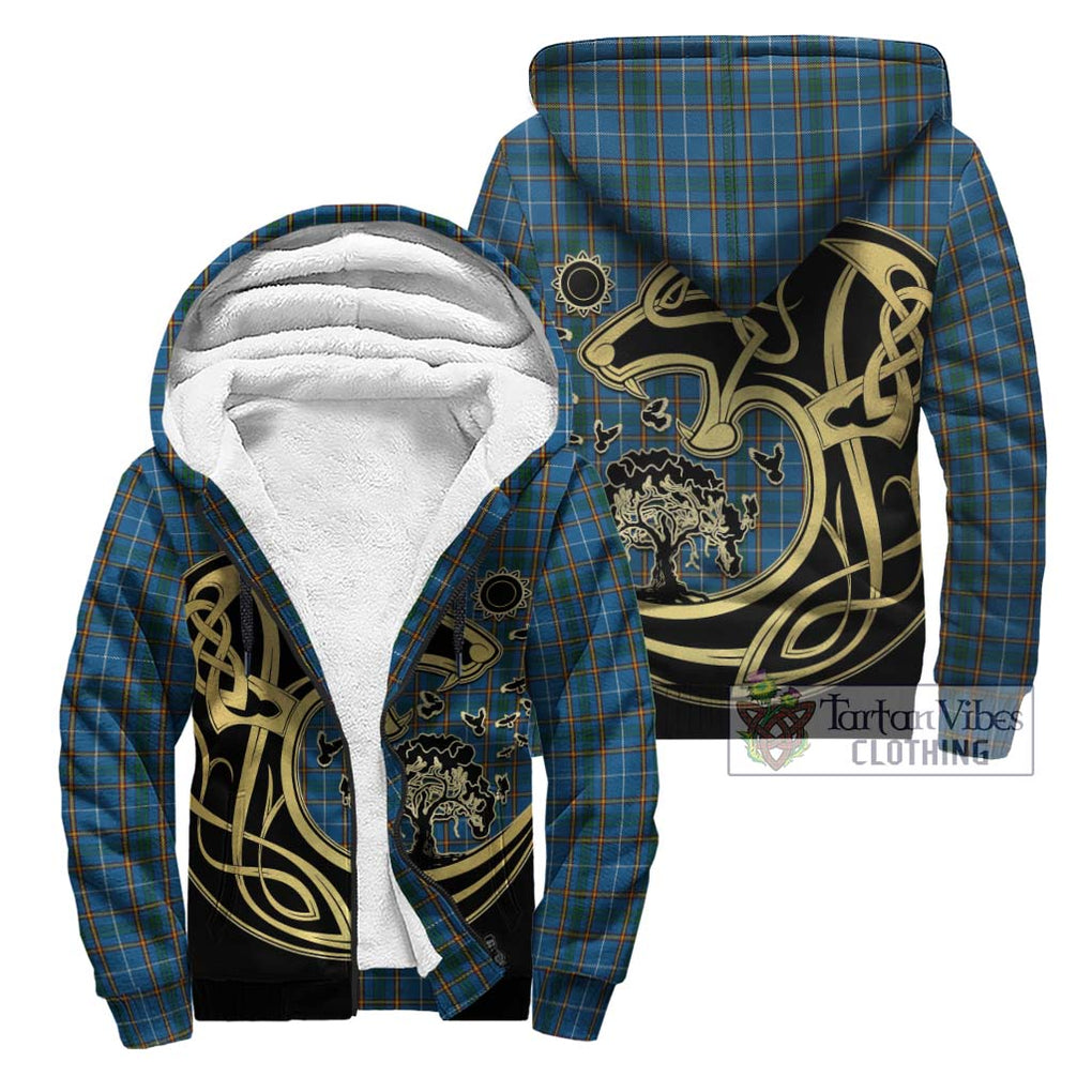 Bain Tartan Sherpa Hoodie with Family Crest Celtic Wolf Style Unisex - Tartan Vibes Clothing