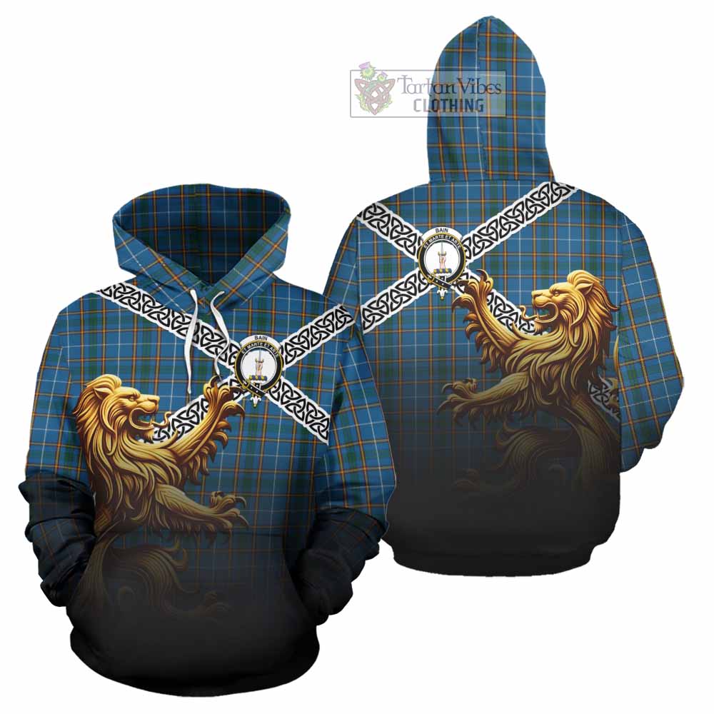 Bain Crest Tartan Hoodie with Golden Lion Emblem Celtic Style - Tartan Vibes Clothing