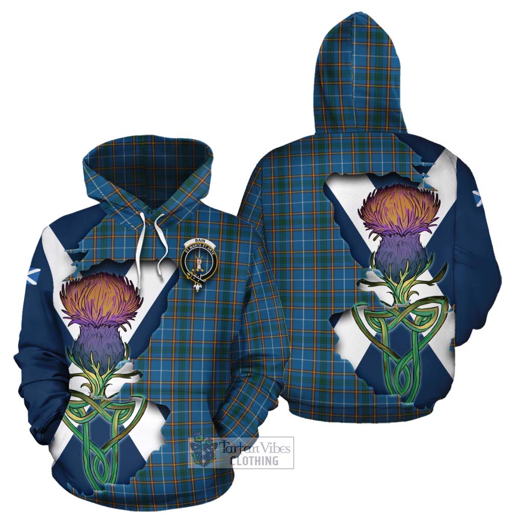 Tartan Vibes Clothing Bain Tartan Family Crest Cotton Hoodie Scottish Thistle Celtic Inspired