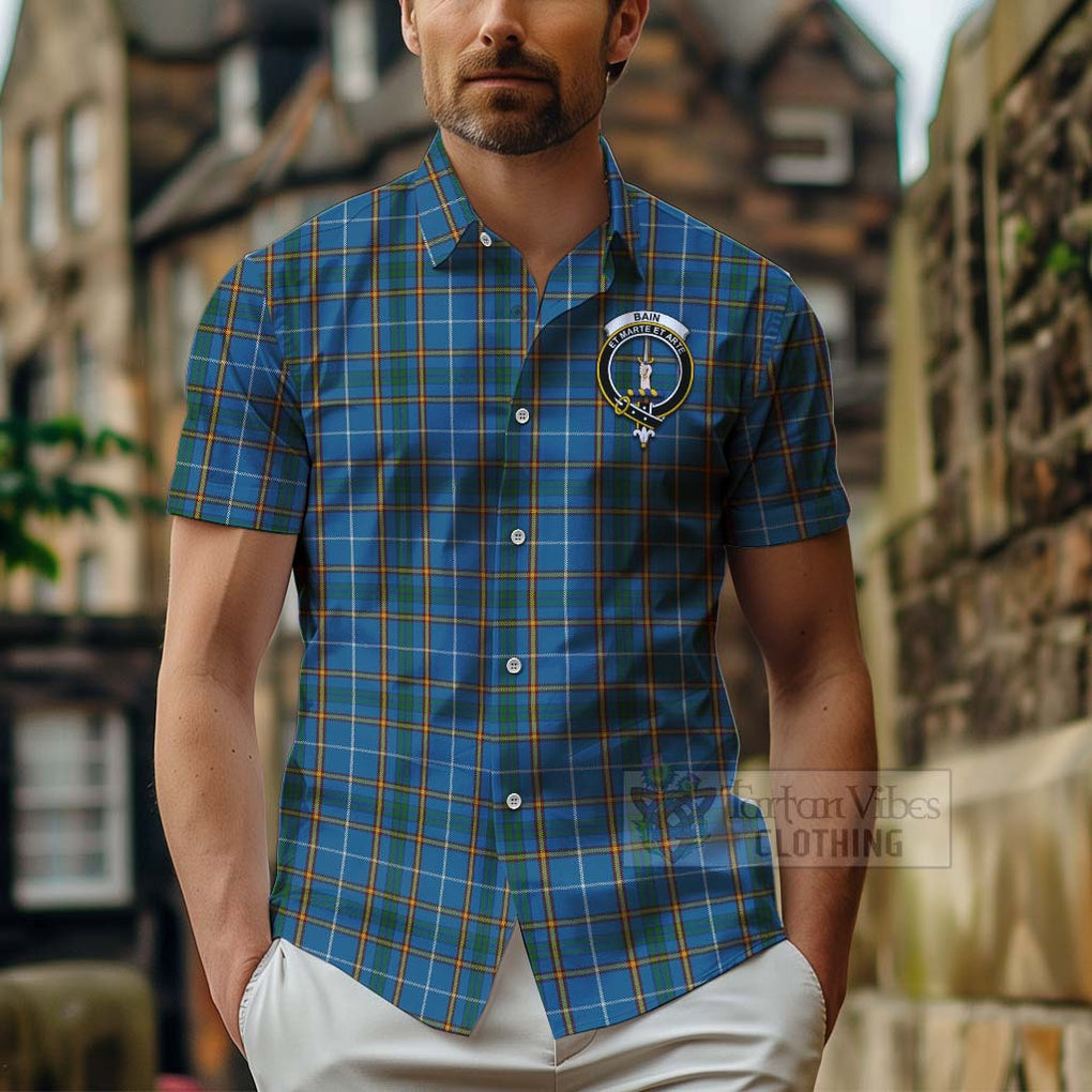 Bain Tartan Hawaiian Shirt with Family Crest Celtic Skull Style - Tartan Vibes Clothing