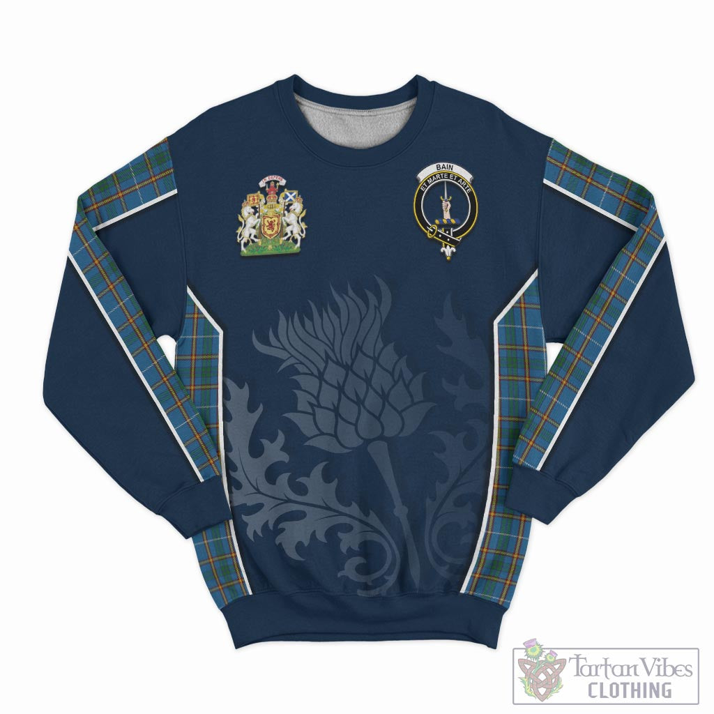 Bain Tartan Sweatshirt with Family Crest and Scottish Thistle Vibes Sport Style - Tartan Vibes Clothing