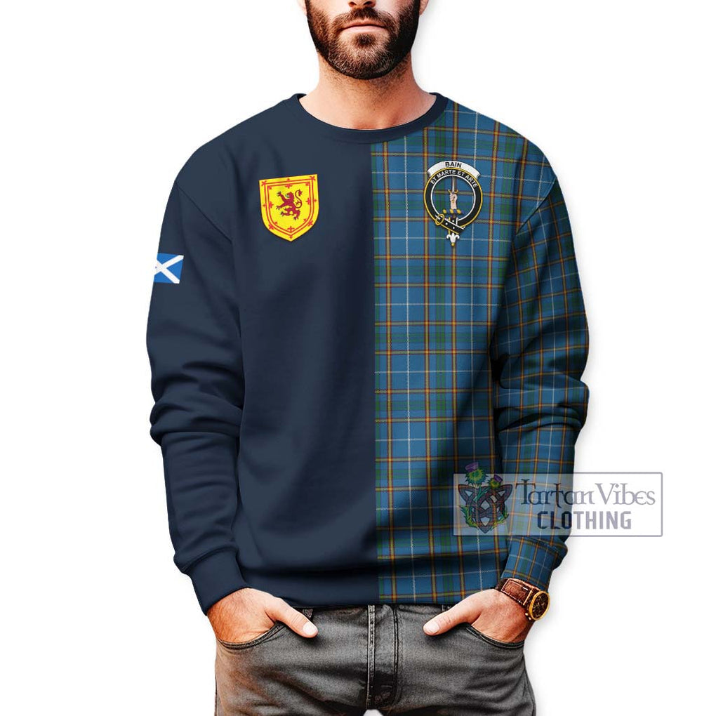 Bain Tartan Sweatshirt Alba with Scottish Lion Royal Arm Half Style - Tartan Vibes Clothing