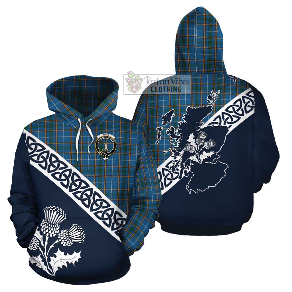 Bain Tartan Cotton Hoodie Featuring Thistle and Scotland Map Zip Hoodie - Tartan Vibes Clothing
