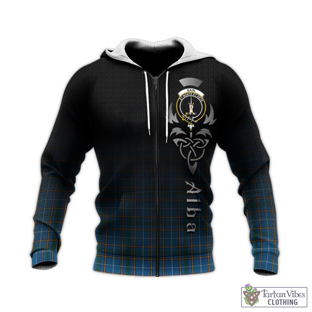 Tartan Vibes Clothing Bain Tartan Knitted Hoodie Featuring Alba Gu Brath Family Crest Celtic Inspired