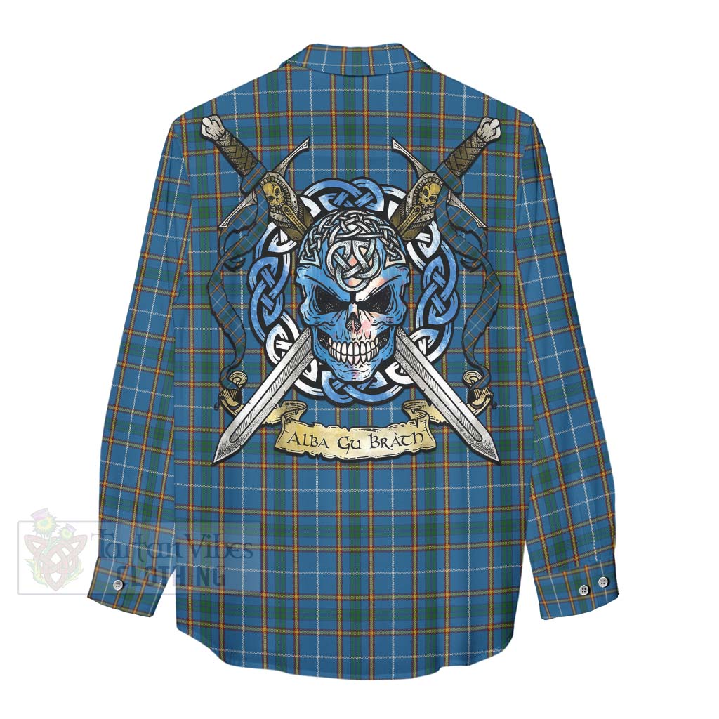 Bain Tartan Women's Casual Shirt with Family Crest Celtic Skull Style - Tartan Vibes Clothing