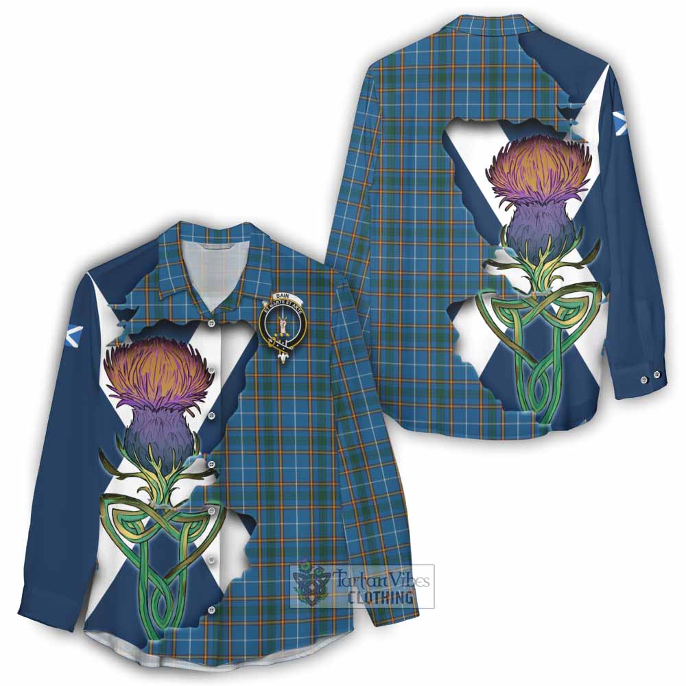 Tartan Vibes Clothing Bain Tartan Family Crest Women's Casual Shirt Scottish Thistle Celtic Inspired