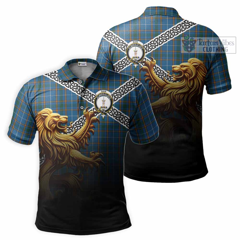 Bain Crest Tartan Polo Shirt with Golden Lion Emblem Celtic Style - Tartan Vibes Clothing