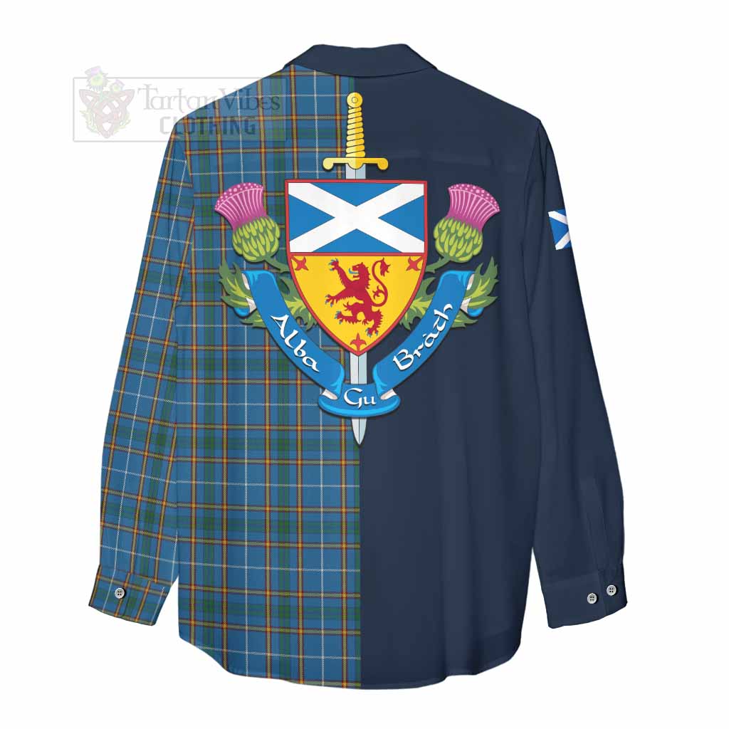 Bain Tartan Women's Casual Shirt Alba with Scottish Lion Royal Arm Half Style - Tartan Vibes Clothing