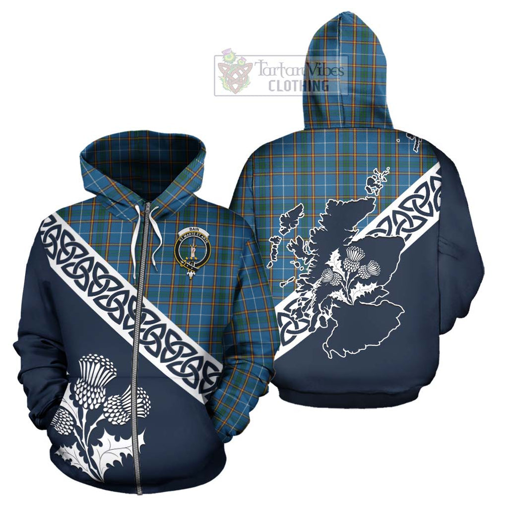 Bain Tartan Hoodie Featuring Thistle and Scotland Map - Tartan Vibes Clothing