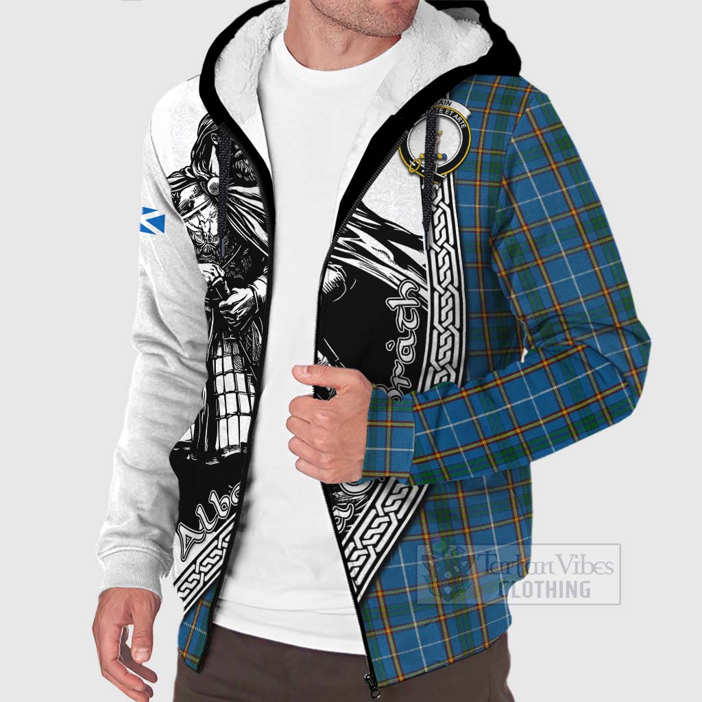 Bain Tartan Clan Crest Sherpa Hoodie with Highlander Warrior Celtic Style Unisex - Tartan Vibes Clothing