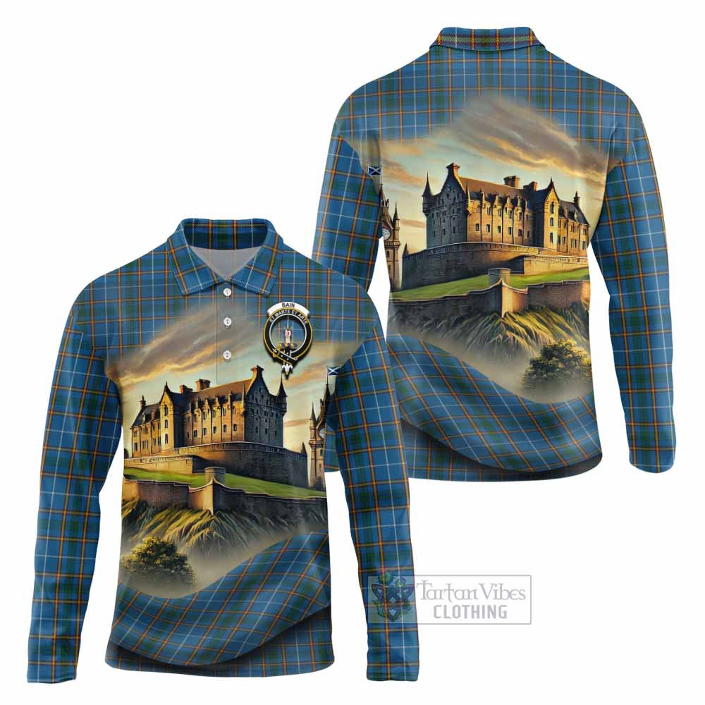 Bain Tartan Family Crest Long Sleeve Polo Shirt with Scottish Ancient Castle Style - Tartan Vibes Clothing