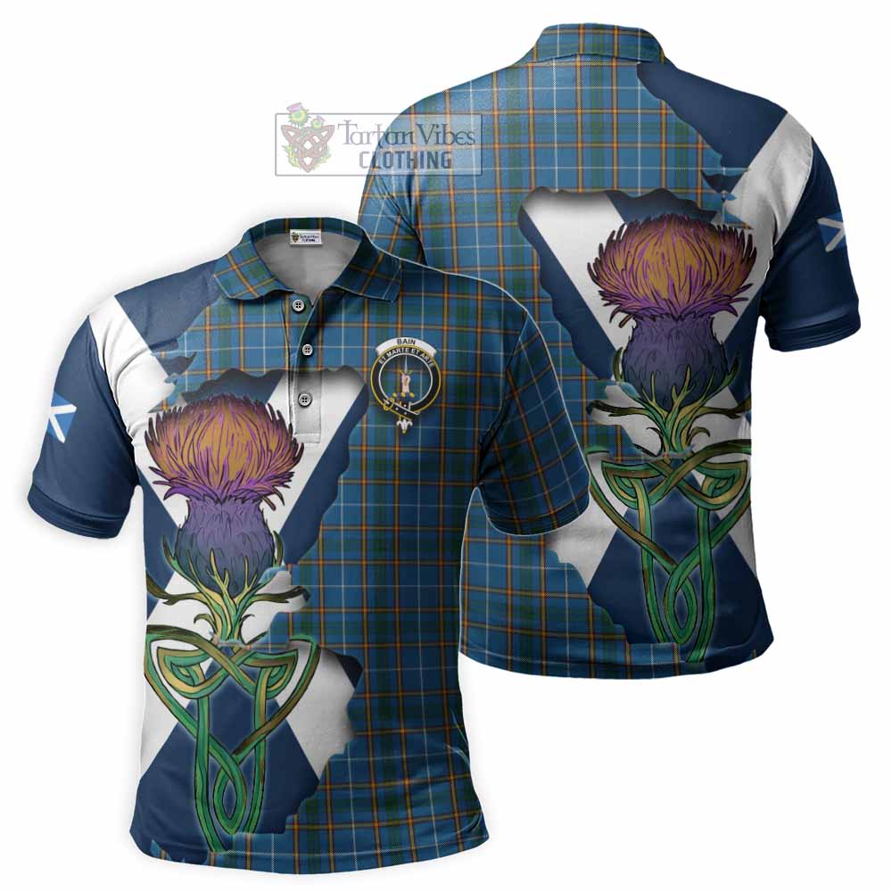 Tartan Vibes Clothing Bain Tartan Family Crest Polo Shirt Scottish Thistle Celtic Inspired